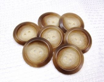 Taupe-Cream-Beige Swirls: 15/16" (24mm) Textured Buttons • Set of 7 Vintage New Old Stock Buttons