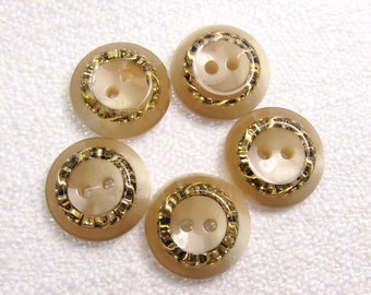 Embedded Gold: 9/16" (14mm) Marbled Caramel and Marble with Metallic Gold Buttons • Set of 5 New / Unused Buttons