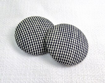 Houndstooth Fabric: Large 1-1/2" (38mm) Cloth-Covered Buttons • Set of 2 Vintage New Old Stock Matching Buttons