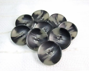 Chunky, Streaky: Large 1-1/16" (27mm) Charcoal Gray & Semi-Transparent Marbled Buttons • Set of 9 Vintage Buttons