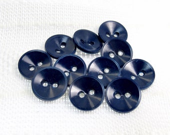 Quite Dishy! 1/2" (13mm) Glossy Navy Blue Buttons • Set of 11 Vintage New Old Stock Matching Buttons