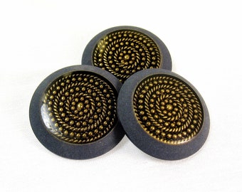 Deep Slate Blue & Gold: Large 1-1/18" (28mm) Buttons • Set of 3 New Old Stock Matching Buttons