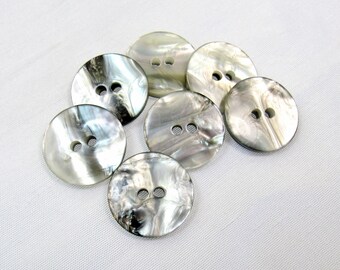 Pearlized Silver: 3/4" (19mm) Shiny, Iridescent Light Gray Buttons • Set of7 New Old Stock Buttons