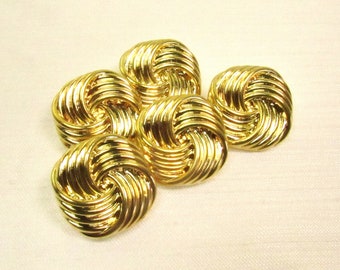 Square Twists: 3/4" (19mm) x 3/4" (19mm) Bright Yellow Goldtone Faux Metal Buttons • Set of 5 Vintage New Old Stock Matching Buttons