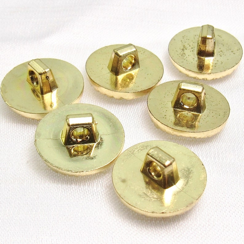 Wavy Textures: 5/8 15mm Bright Metallic Gold Faux Metal Buttons Set of 6 Vintage New Old Stock Matching Buttons image 4