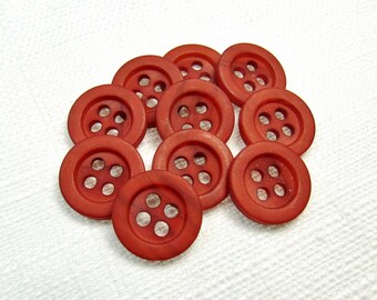 Terracotta Grain: 9/16" (14mm) Dark Orange Buttons with Subtle Grain Markings • Set of 10 Vintage New Old Stock Buttons