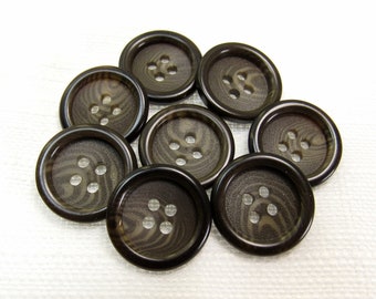 Espresso Swirl: 3/4" (19mm) Dark Brown Faux Horn Buttons • Set of 8 New / Unused Vintage Buttons