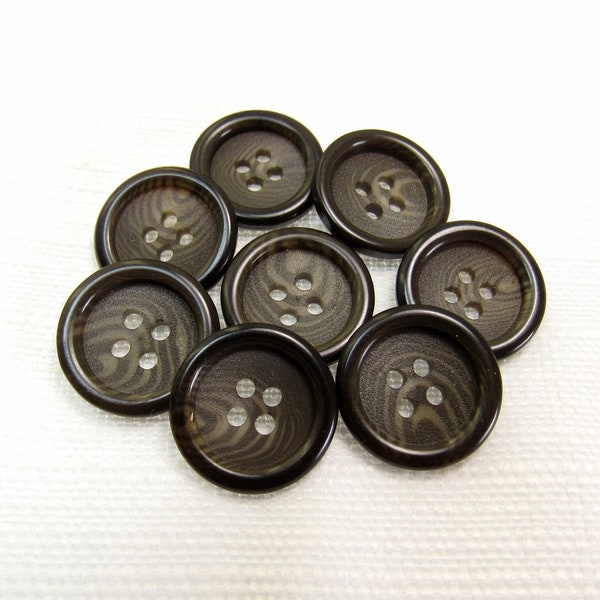 Espresso Swirl: 3/4" (19mm) Dark Brown Faux Horn Buttons • Set of 8 New / Unused Vintage Buttons