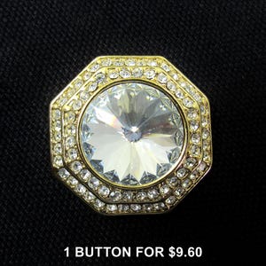 A Real Statement: Large 1-3/16" (30mm) Metal & Rhinestone Double-Shank Button • New / Unused