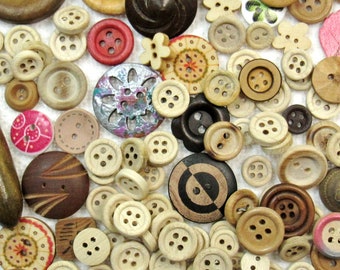 The Wood Button Assortment: A Variety Mix of 100 Vintage to Contemporary Wooden Buttons ~ All Buttons Included As Shown