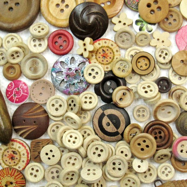 The Wood Button Assortment: A Variety Mix of 100 Vintage to Contemporary Wooden Buttons ~ All Buttons Included As Shown