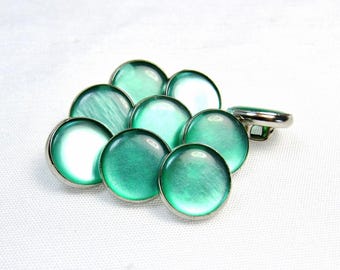 Sea Spray Glow: 9/16" (14mm) Green Buttons • Set of 9 New / Unused Buttons