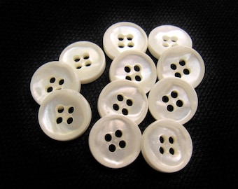 Pearlized Off-White: 1/2" (13mm) Lustrous Buttons • Set of 11 New / Unused Buttons