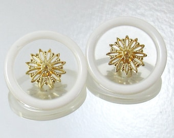 Clear, White, Gold: 1" (25mm) Decorative Buttons • Set of 2 New / Unused Matching Buttons