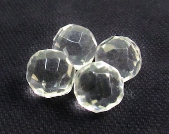 Crystal Clear Facets: 1/2" (13mm) Round Ball Buttons • Set of 4 Vintage New Old Stock Matching Buttons