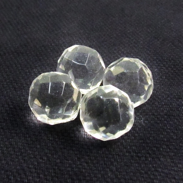 Crystal Clear Facets: 1/2" (13mm) Round Ball Buttons • Set of 4 Vintage New Old Stock Matching Buttons