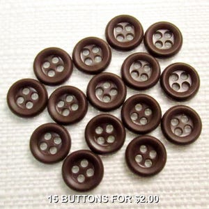 Bistro Coffee: 3/8&quot; (9mm) Dark Brown Buttons • Set of 15 Vintage New Old Stock Matching Buttons