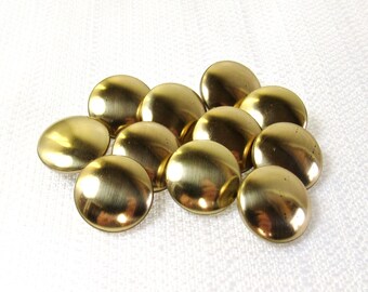 Gladde glans: 5/8" (15 mm) goudkleurige metalen knoppen • Set van 11 nieuwe/ongebruikte bijpassende vintage knoppen