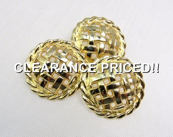 CLEARANCE! Bright Basketweave: 7/8" (22mm) Goldtone Openwork Metal Buttons • Set of 3 Matching Buttons
