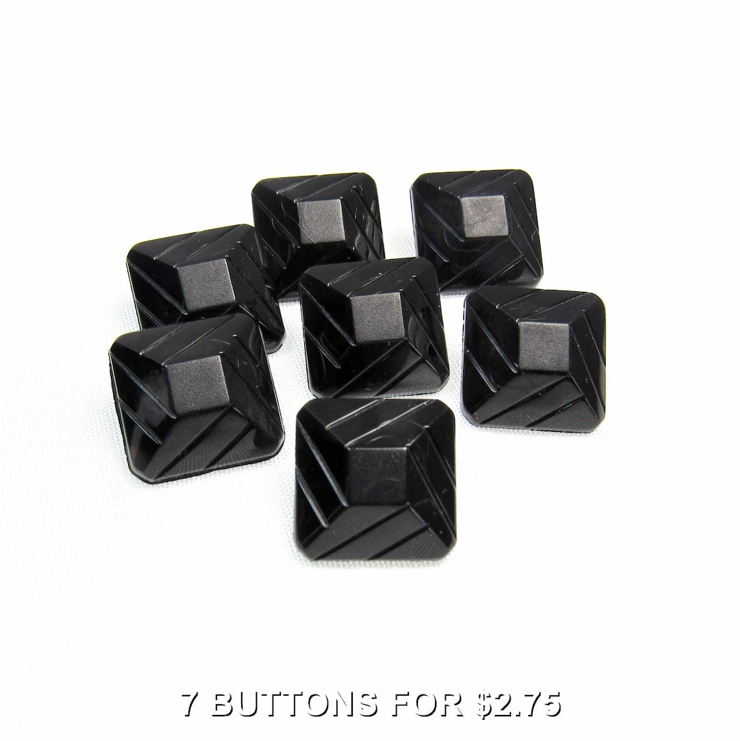 Square & Diagonal: 9/16" (14mm) Square Black Buttons • Set of 7 Vintage ...