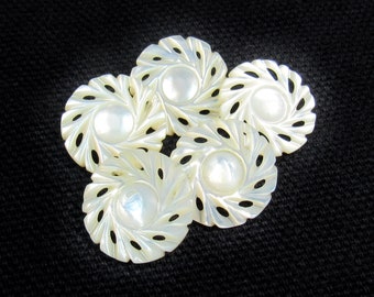 Prettiest Pearls: 9/16" (14mm) Openwork Ocean Pearl Buttons • Set of 5 Vintage New Old Stock Buttons