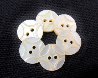 Carved Pearls: 1/2" (13mm) Mother of Pearl Buttons • Set of 6 Vintage New Old Stock Buttons