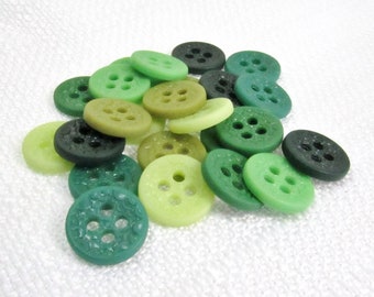 Spring Greens: 7/16" (11mm) Textured Green Button Assortment • Set of 24 Same-Style Vintage New Old Stock Matching Buttons