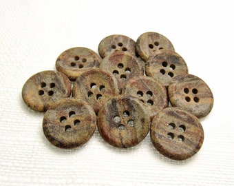 Rustic Earthtones: 5/8" (15mm) Marbled, Mixed Natural Color Buttons • Set of 12 New / Unused Vintage Buttons