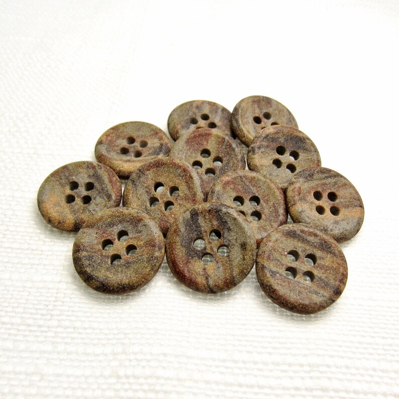 Rustic Earthtones: 5/8 15mm Marbled, Mixed Natural Color Buttons Set of 12 New / Unused Vintage Buttons image 1