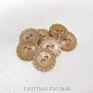 Burlywood Tan: 5/8&quot; (15mm) Light Brown Buttons • Set of 7 Vintage New Old Stock Matching Buttons