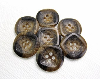 Shades of Brown: 13/16" (21mm) Round Marbled Buttons with a Diamond-Shaped Detail • Set of 7 Vintage New Old Stock Buttons