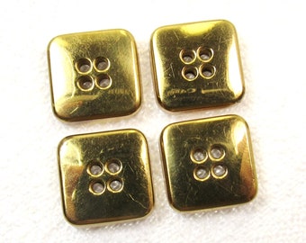 Golden Squares: 1/2" (13mm) x 1/2" (13mm) Reflective Metal Buttons • Set of 4 Vintage New Old Stock Matching Buttons