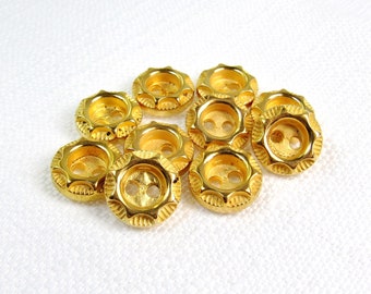Raised Scallops: 1/2" (13mm) Metallic Yellow Goldtone Faux Metal Buttons • Set of 10 Vintage New Old Stock Matching Buttons