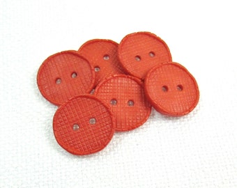 Persimmon Crosshatch: 9/16" (15mm) Dark Orange Buttons • Set of 6 New Old Stock Matching Buttons