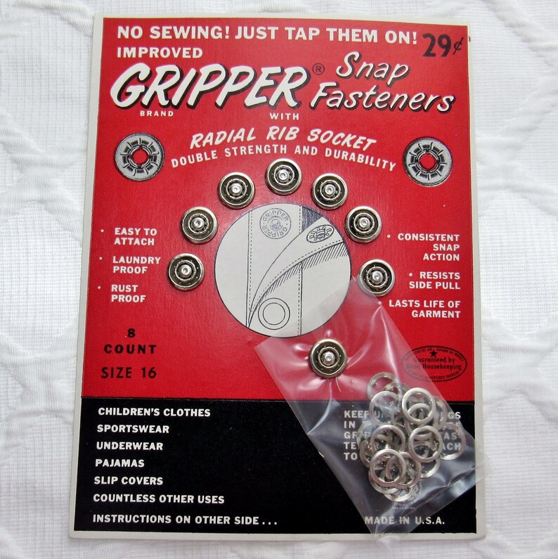 No Sewing Needed 716 24 Snaps Total No-Sew Gripper\u00ae Snaps: Size 16 3 New Old Stock Cards of 8 Snaps Each Silver Metal Snaps ~Vintage