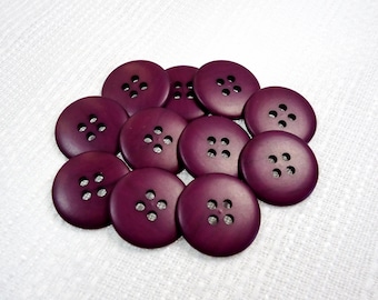 Satin-Matte Eggplant: 7/8" (22mm) Subtle Woodgrain Purple Buttons • Set of 11 Vintage New Old Stock Buttons