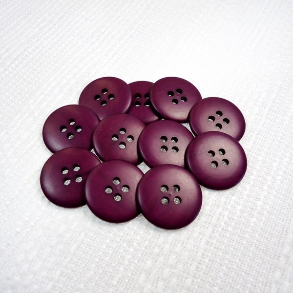 Satin-Matte Eggplant: 7/8" (22mm) Subtle Woodgrain Purple Buttons • Set of 11 Vintage New Old Stock Buttons