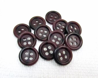 Mottled Dark Burgundy: 7/16" (11mm) Deep Burgundy & Black Buttons • Set of 12 New Old Stock Buttons