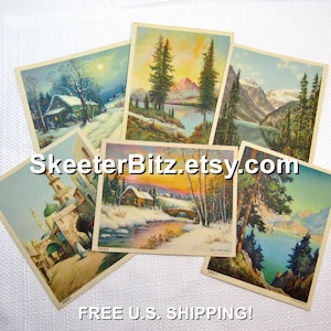 Litho Minis: Unframed 1930&#39;s Made In U.S.A. 3&quot; x 3-3/4&quot; Lithograph Scenes ~ Free Shipping!
