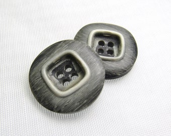 Grained Gray: 7/8" (22mm) Multi-Tone Gray Buttons • Set of 2 Vintage New Old Stock Buttons