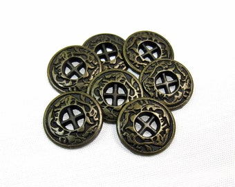 Leaf Ring: 1/2" (13mm) Antiqued Brasstone Metal Buttons • Set of 7 Matching Buttons