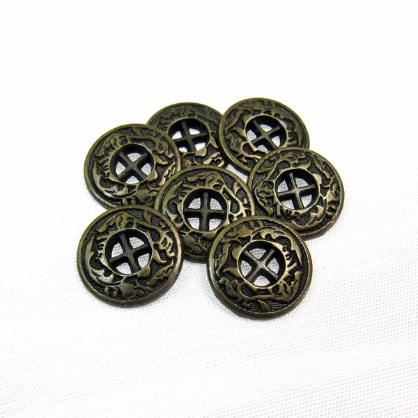 Leaf Ring: 1/2" (13mm) Antiqued Brasstone Metal Buttons • Set of 7 Matching Buttons