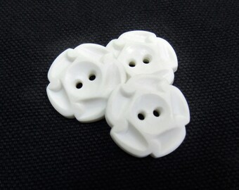 Satin White: 7/8" (22mm) Chalk White Flower Buttons • Set of 3 Matching Vintage Buttons