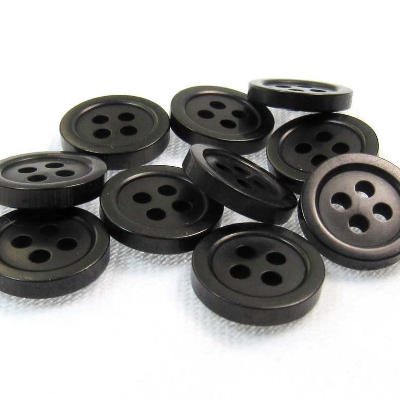 Basic Black: 7/16 11mm Semi-Glossy Buttons Set of 10 Vintage New Old Stock Matching Buttons image 3