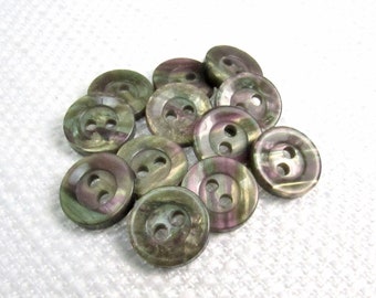 Olive Gleam: 7/16" (11mm) Green-Purple-Gold Iridescent Buttons • Set of 12 Vintage New Old Stock Buttons