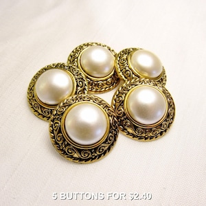 Gescrollde rand: 13/16" (21 mm) antiek gouden knopen van imitatiemetaal • Set van 5 nieuwe/ongebruikte bijpassende knopen