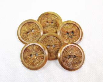 Golden Wheat: 1" (25mm) Marbled & Textured Buttons • Set of 6 Vintage New Old Stock Buttons