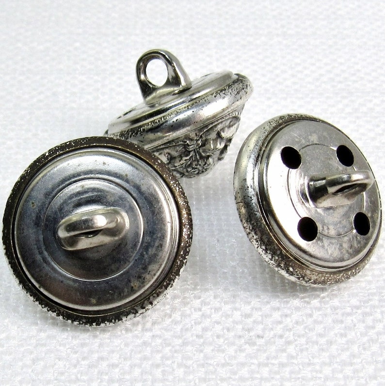 A Round of Flowers: 3/4 19mm Antiqued Silvertone Metal Buttons Set of 3 Vintage New Old Stock Buttons image 4