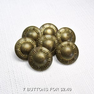 Dark Gold Textures: 3/4&quot; (19mm) Metal Buttons • Set of 7 Matching Vintage Buttons