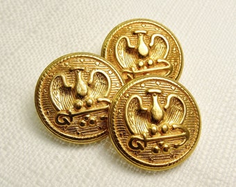 Gold Eagle, 13 Stars: 7/8" (22mm) Bold Yellow Gold Metal-Coated Plastic Buttons • Set of 3 Vintage New Old Stock Matching Buttons